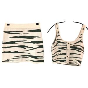 Crescent Womens Mini‎ Skirt Set M Crop Top Knit Animal Print Camo Goth Festival